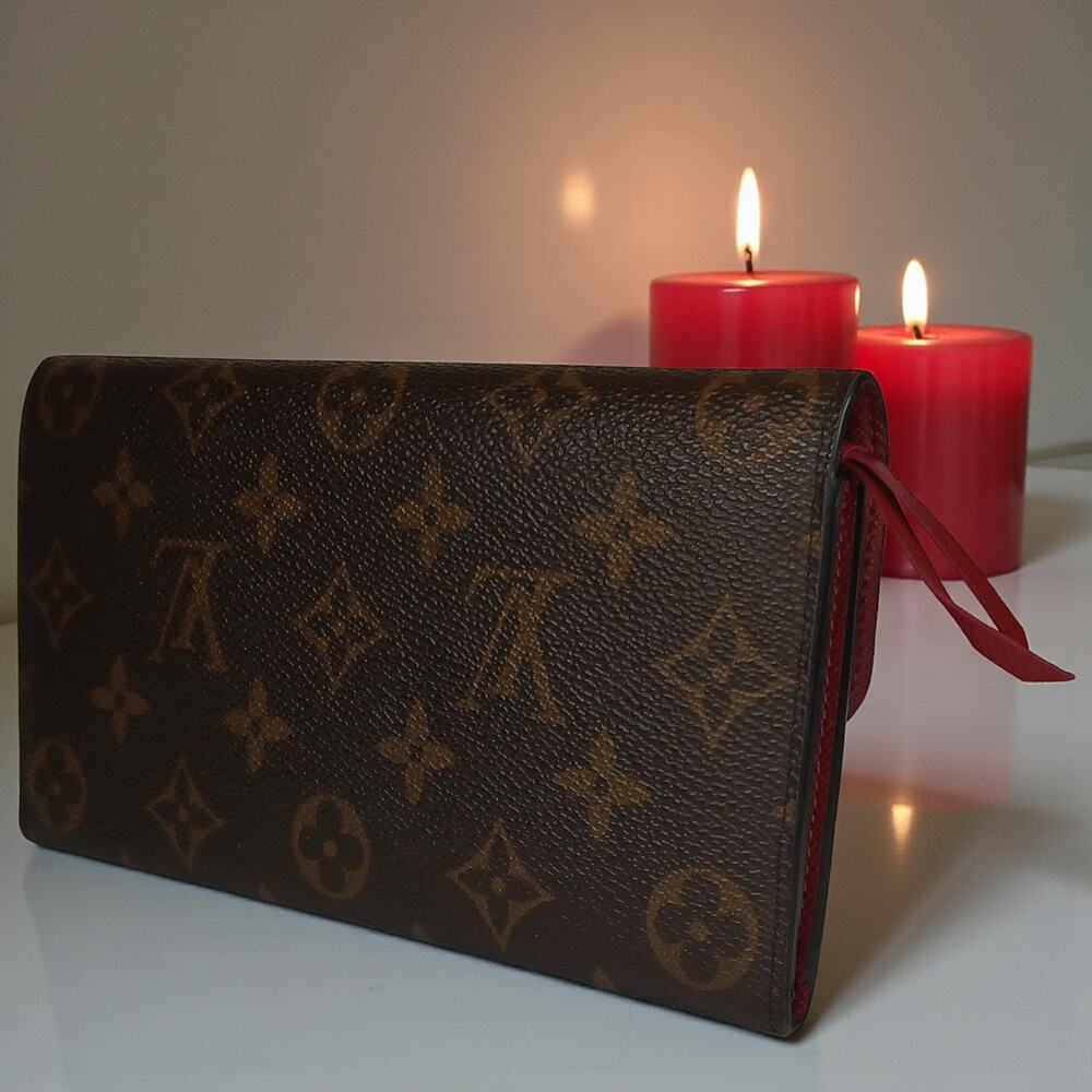 Authentic Louis Vuitton Emilie Logo Canvas Pink Leather Wallet & Gold Chain COA - Picture 4 of 14
